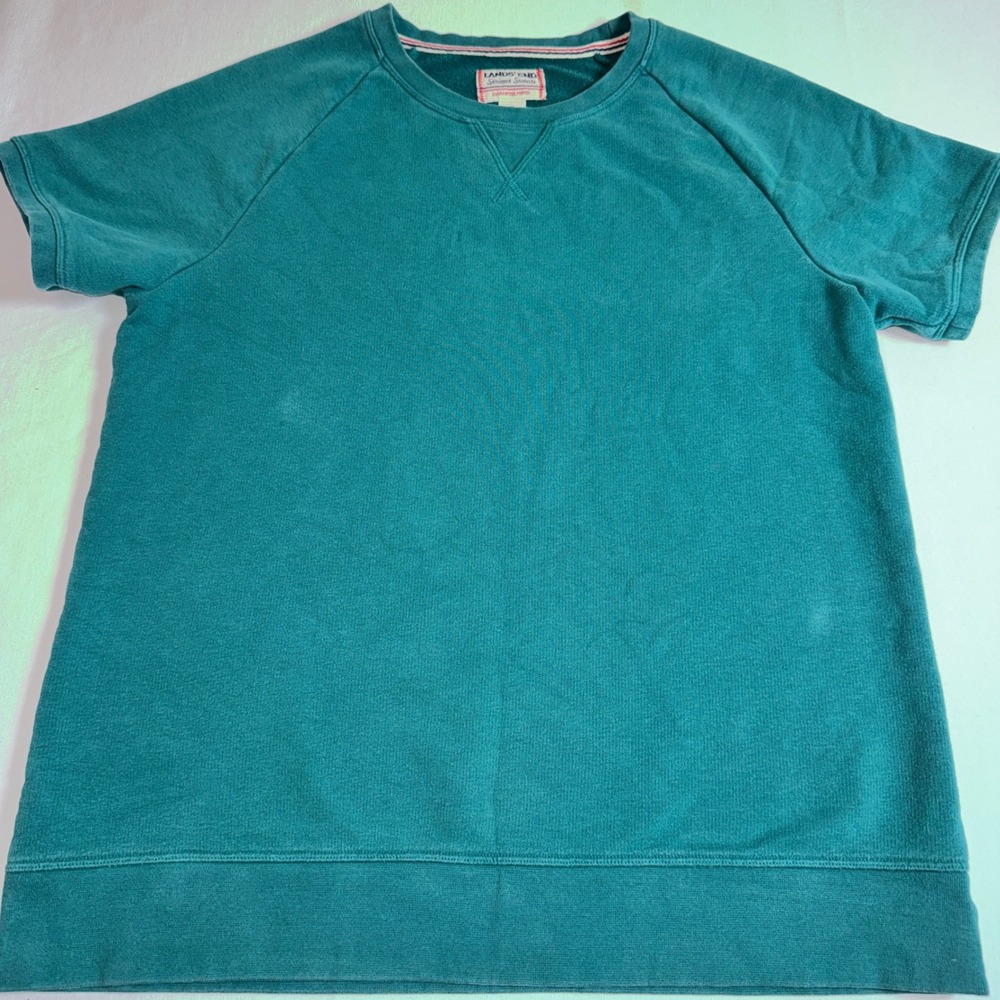 Lands End Serious Sweats Short Sleeve Sweatshirt Teal Green Womens Medium 10-12